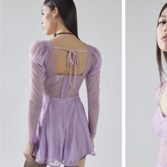 Urban Outfitters | Leah Lace Semi Sheer Romper New Small Lilac Lavender Purple - Picture 5 of 10